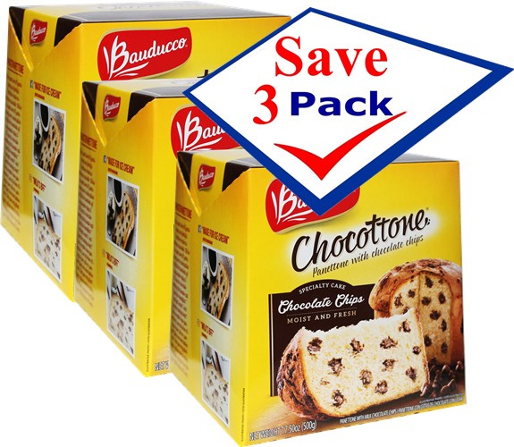 Chocottone Panettone With Chocolate Chips by Bauducco. Imported . 17.5 oz Pack of 3